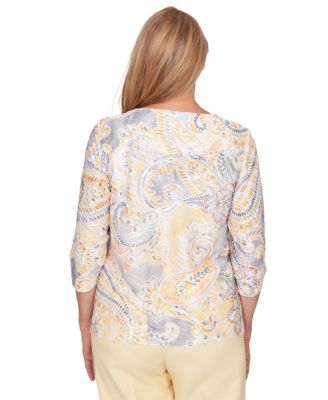 Petite Paisley Printed Patch Crewneck Top