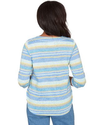 Petite Coastal Striped Jewel Neck Top