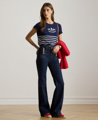 Petite Katlin Striped Embroidered Logo T-Shirt