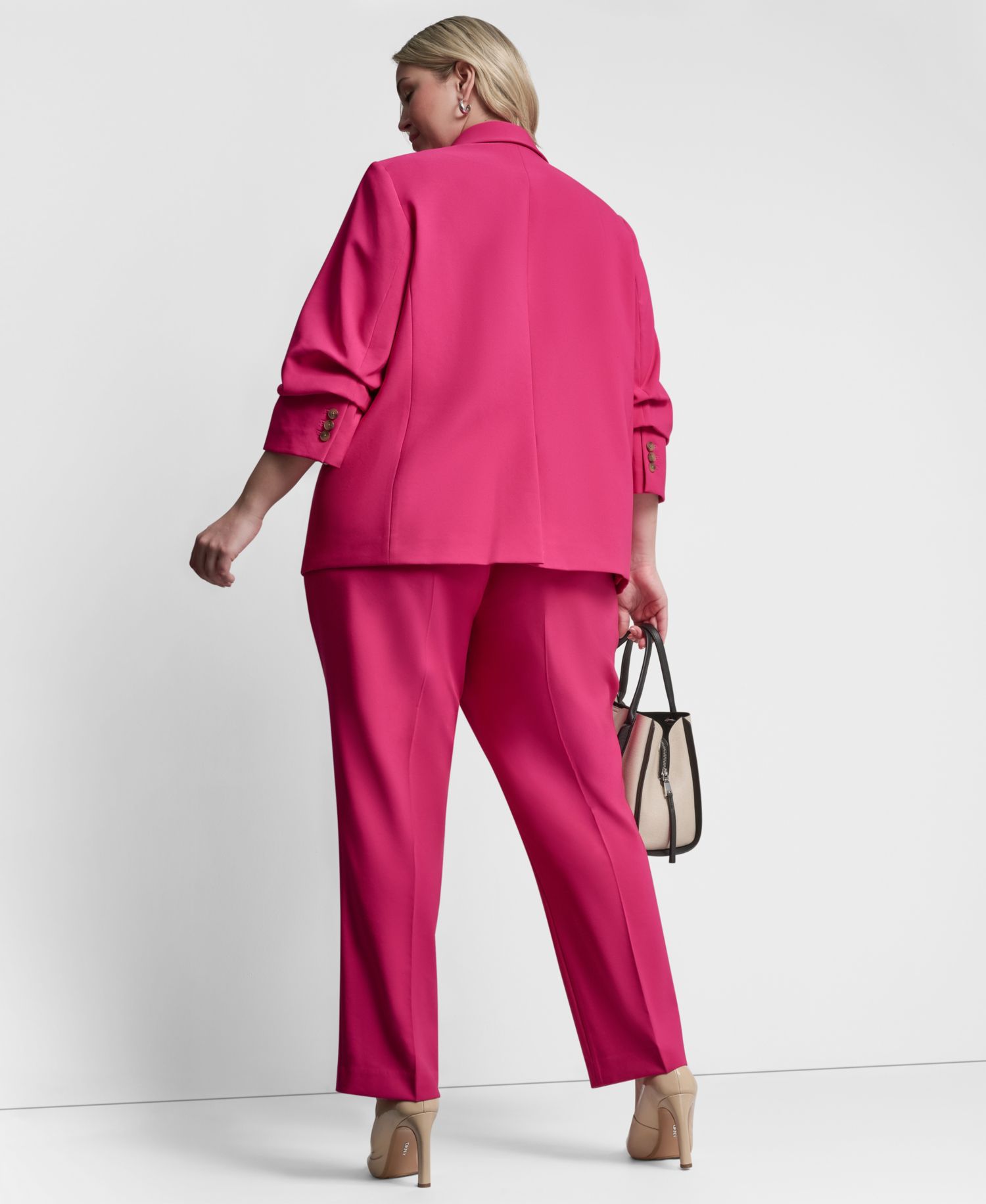 Plus Size 1-Button Ruched-Sleeve Blazer