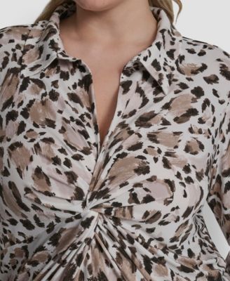 Plus Size Long-Sleeve Knot Front Top