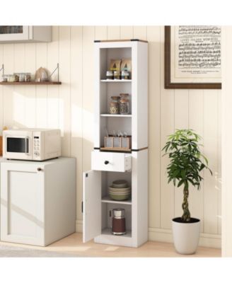 68 Inch Tall Bathroom Storage Cabinet with Barn Door and Drawer Organizer