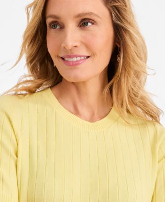 Women's Ribbed Crewneck Short-Sleeve Sweater