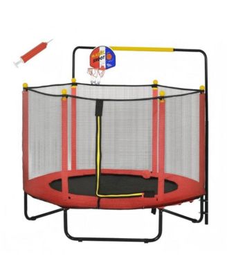 Kids Indoor Trampoline with Safety Net and Basketball Hoop