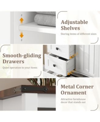 Farmhouse 5 Drawer Dresser for Bedroom, Wood Dresser Chest of Drawer with Sliding Barn Door, Adjustable Shelf