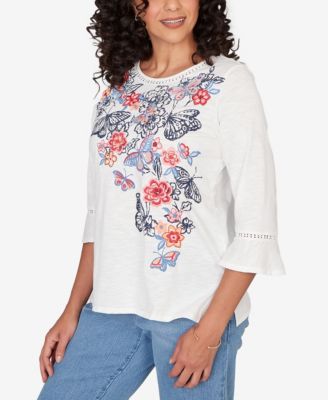 Petite Austin Embroidered Butterfly Crew Neck Knit Top
