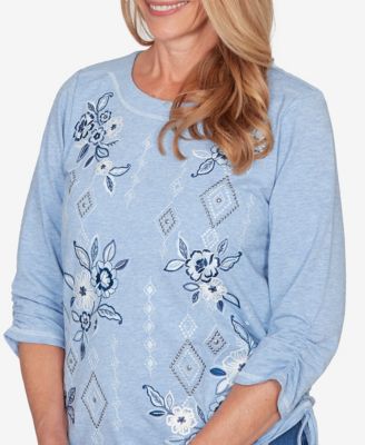 Petite Austin Floral Diamond Embroidered Knit Top