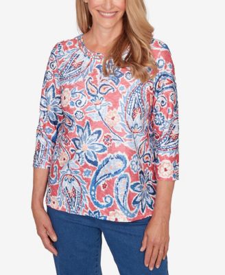 Petite Austin Embellished Paisley Floral Crew Neck Top