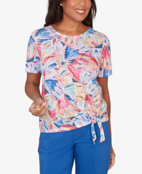 Petite The Royal Treatment Butterfly Wing Tie-Front T-Shirt - Pink Multi