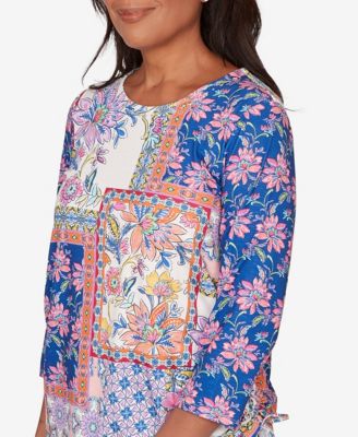 Petite The Royal Treatment Geometric Floral Tie Ruched Top