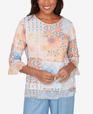Petite Beachcomber Patchwork Medallion Ruffle Sleeve Top