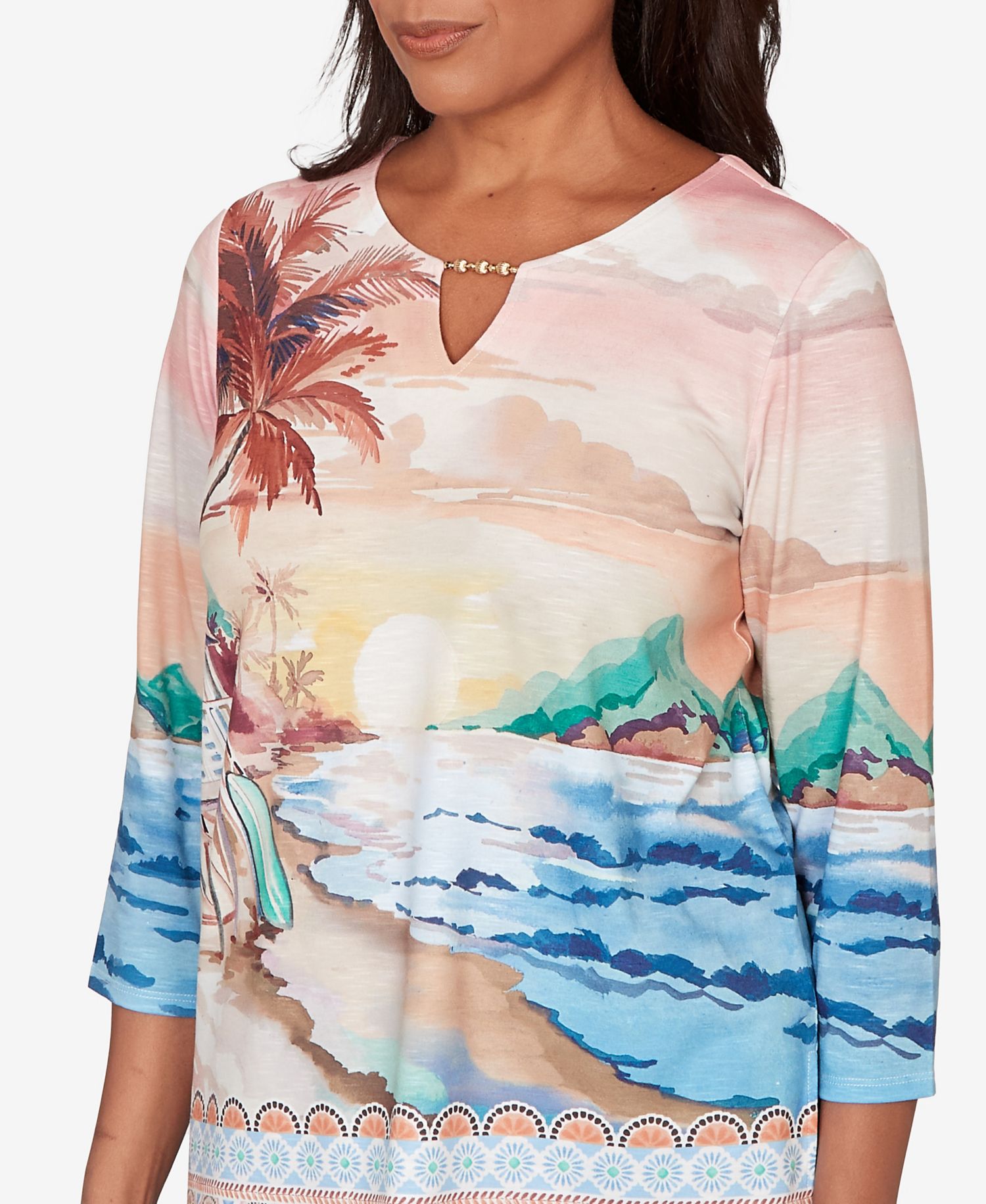 Petite Beachcomber Sunset Beach Scenic Split Neck Top