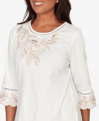 Petite Natural Wonder Embellished Leaf Ruffle Sleeve Top