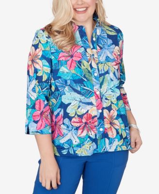 Petite The Royal Treatment Tropical Eyelet Button Down Top