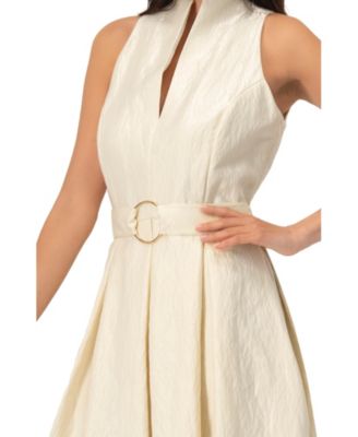 Women's Textured Midi Dress with Belted Waist