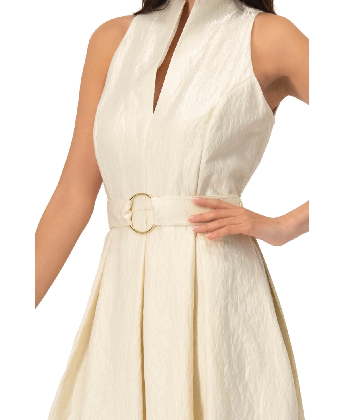 Ivonne Women's Textured Midi Dress with Belted Waist