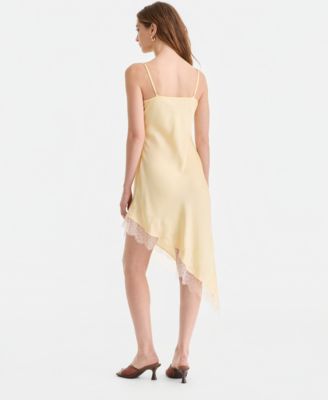 Women's Satin Lace-Trim Asymmetric-Hem Dress