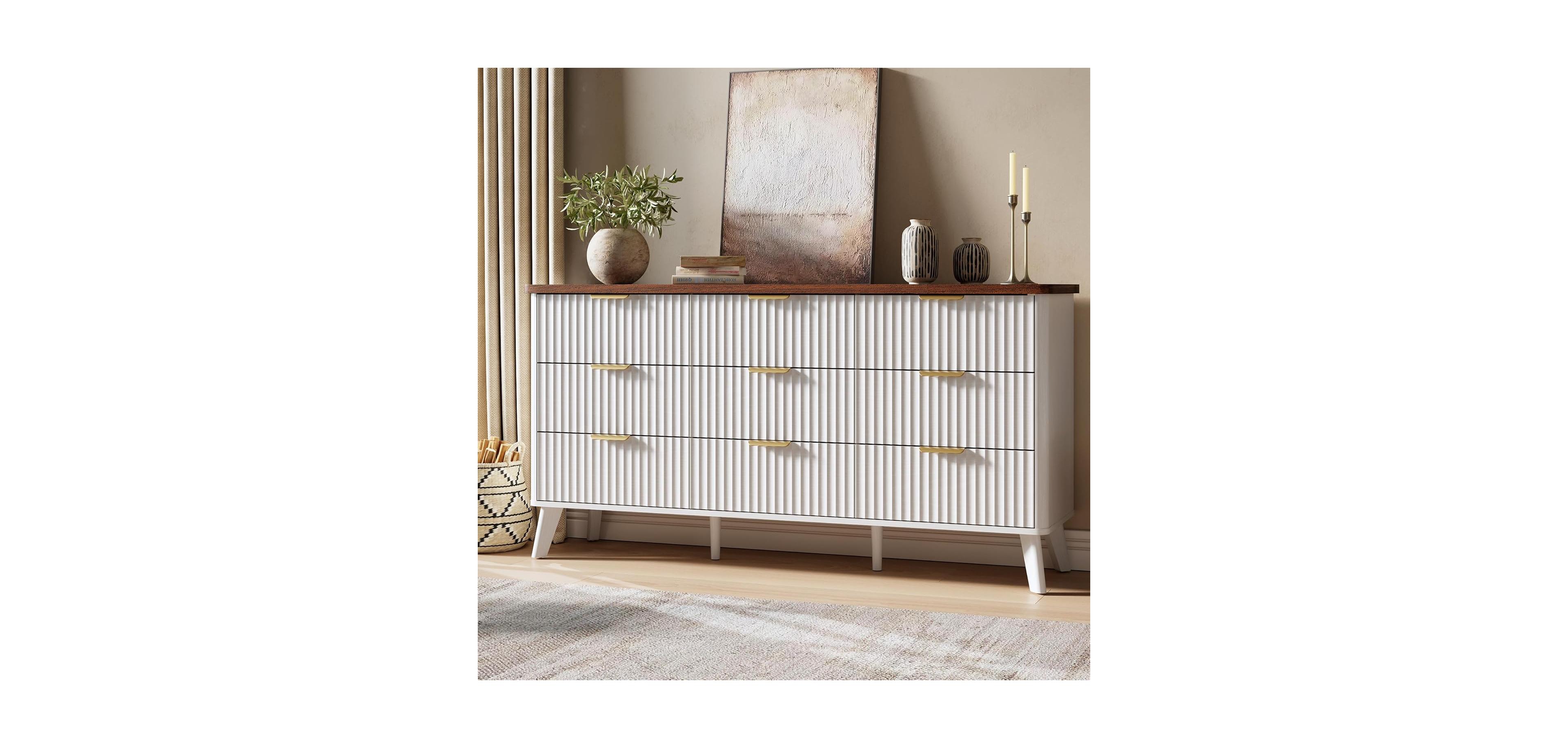 Gaomon Fluted Dresser for Bedroom with 9 Deep Drawers, 60.6 in Wide Modern Chest of Drawers, Wooden Dresser Tv Stand