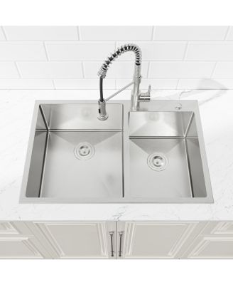 33inchx19inch Overmount Double Bowl Brushed 304  Stainless Steel Handmade Embedded Kitchen Sink Only