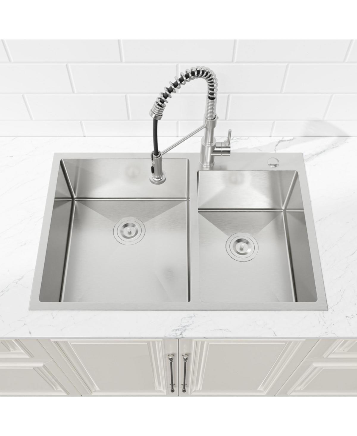 flynama 33inchx19inch Overmount Double Bowl Brushed 304 Stainless Steel Handmade Embedded Kitchen Sink Only