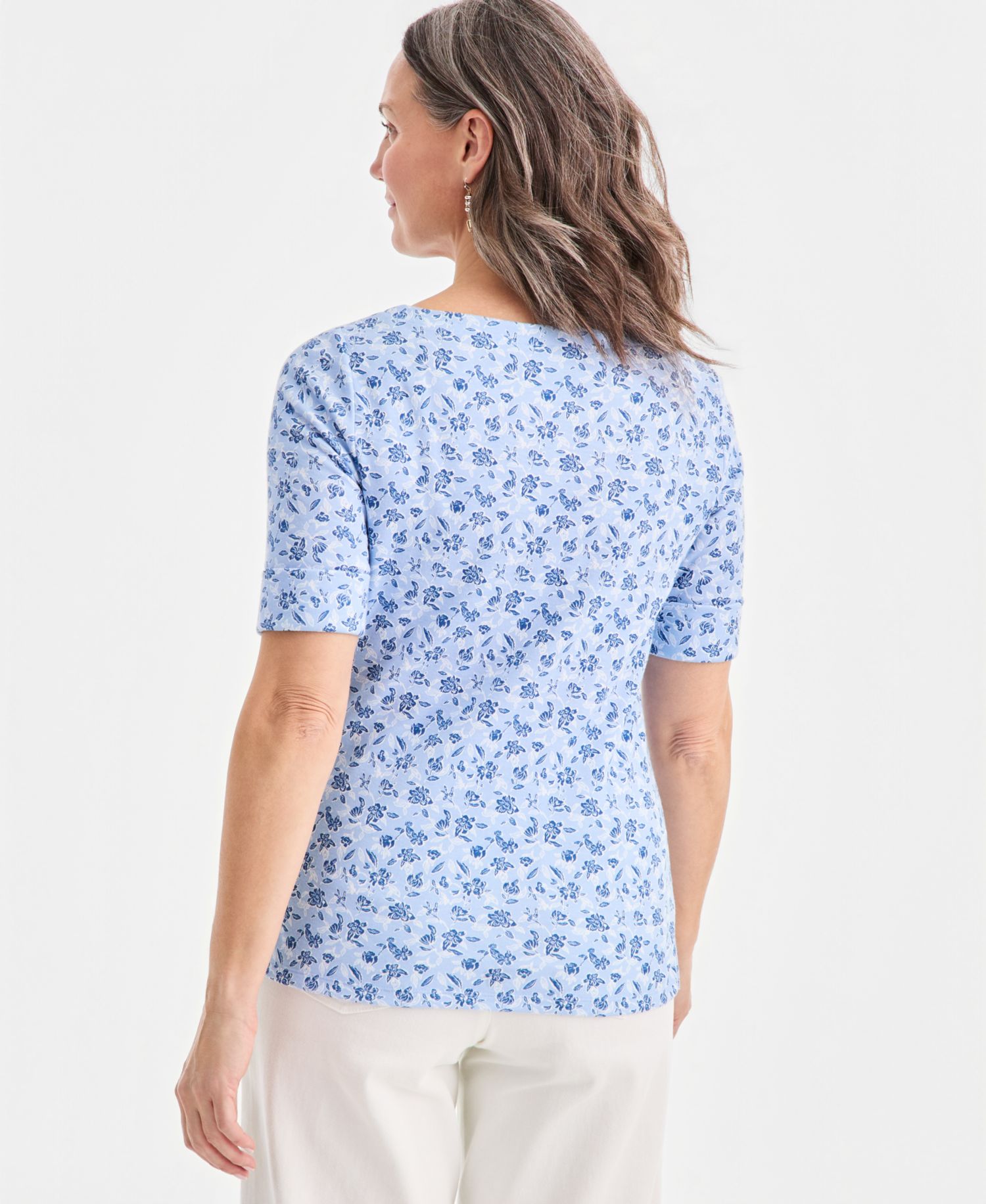 Petite Elbow-Sleeve Boat Neck Top