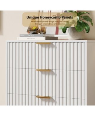 Fluted 5 Drawer Storage Dresser, Tall Chest with Deep Drawers and Wide Top, Wooden Organizer for Living Room or Kids Room