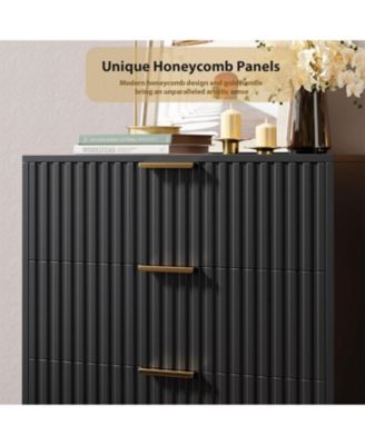 Fluted 5 Drawer Storage Dresser, Tall Chest with Deep Drawers and Wide Top, Wooden Organizer for Living Room or Kids Room