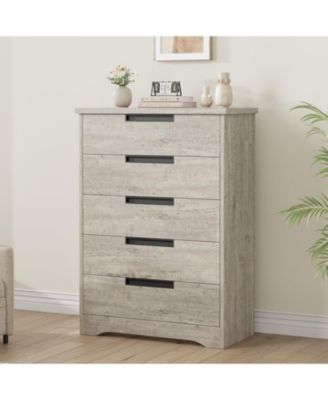 Dresser, 5-Drawer, Natural Wood, Embedded Handles, Chest of Drawers Organizer for Bedroom, Living Room, Nursery, Hallway