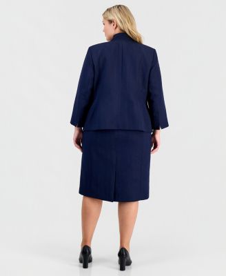 Plus Size Jacquard Open-Front Jacket 2 Piece Dress Suit