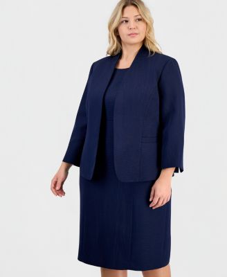 Plus Size Jacquard Open-Front Jacket 2 Piece Dress Suit