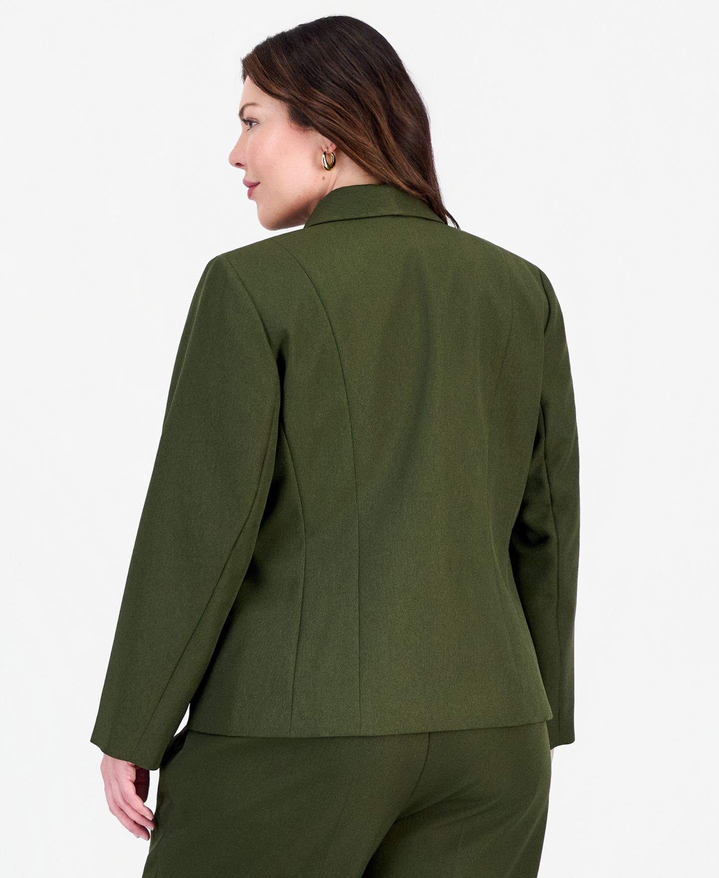 Женские брюки Le Suit Plus Size Two-Button Shawl Collar Blazer & Pant Suit, цвет: Тёмно-зелёный разноцветный — фото 4