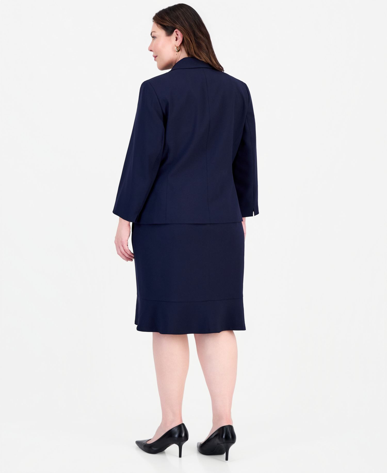 Plus Size Three-Button Notched Collar Blazer & Skirt Suit