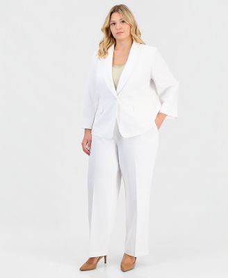 Plus Size One-Button 3/4-Sleeve Pantsuit