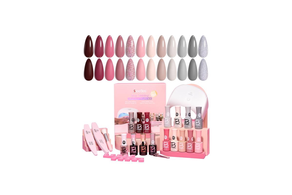 Beetles Stay Shining Gel Nail Polish Kit with Uv Light, 12 Colors (23 pcs)