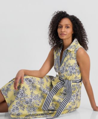 Women's Toile Floral-Print Sleeveless A-Line Dress 