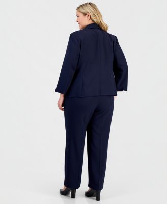 Plus Size One-Button 3/4-Sleeve 2 Piece Pantsuit
