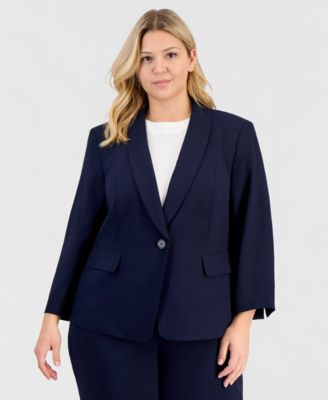 Plus Size One-Button 3/4-Sleeve 2 Piece Pantsuit