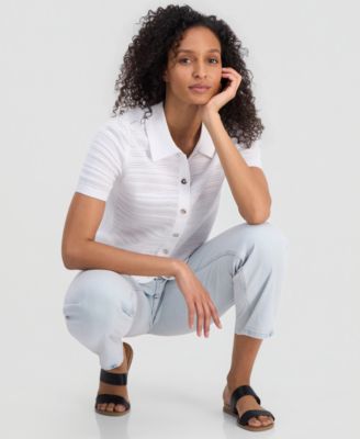 Women's Pointelle Knit Cardigan Polo Sweater