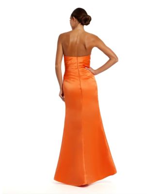 Women's Strapless Gathered High Slit Gown