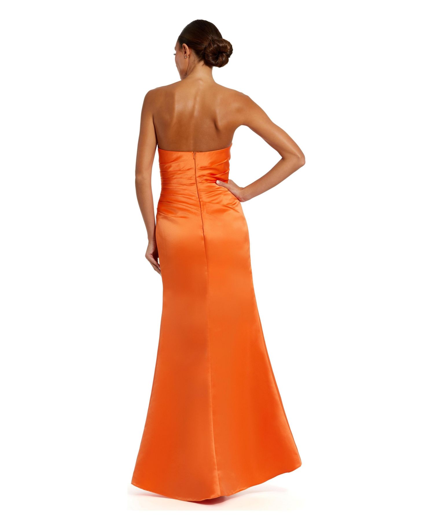 Women's Strapless Gathered High Slit Gown
