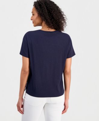 Women's Cotton Solid Embroidered T-Shirt