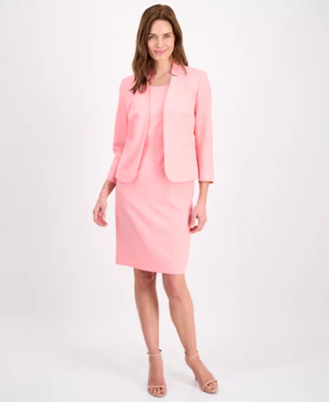 Women's Kiss-Front Cutout-Collar Dress Suit - Flamingo Pink