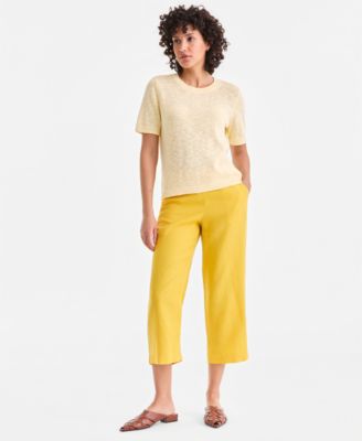 Women's 100% Linen Solid Cropped Pull-On Pants