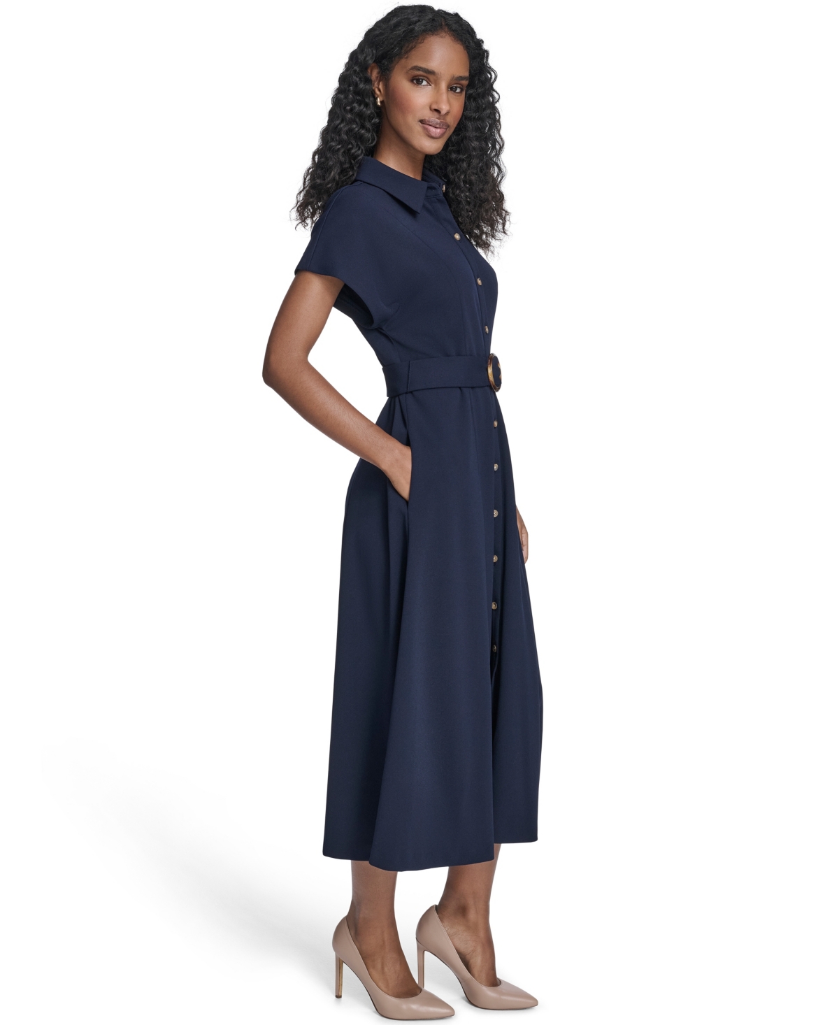 Jessica Howard Women's Extended Cap-Sleeve Belted Shirtdress