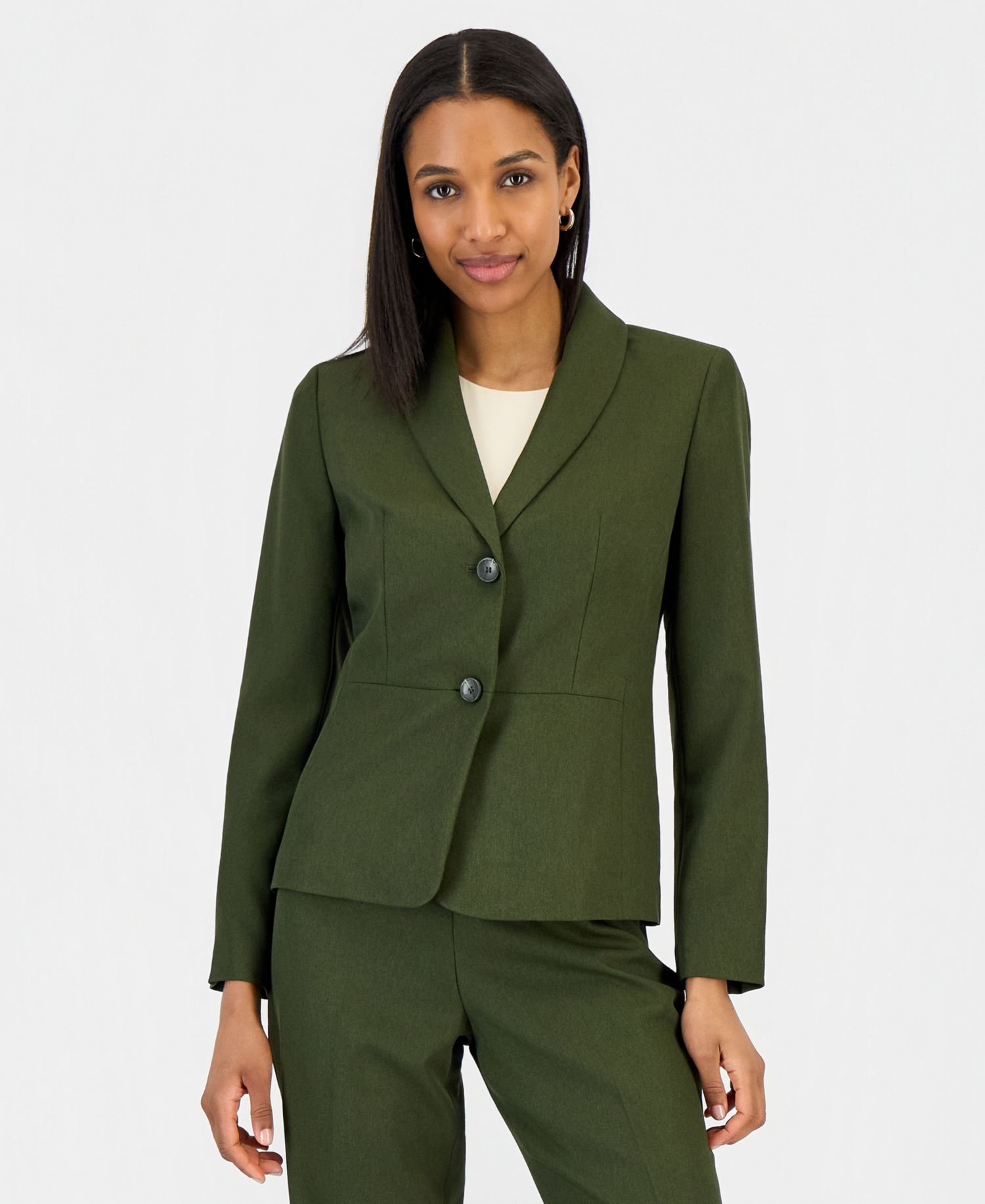 Women's Two-Button Shawl Collar Blazer & Pants Suit, Regular & Petite