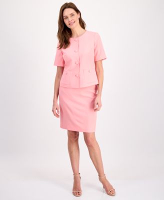 Women's Short-Sleeve Four-Button Skirt Suit