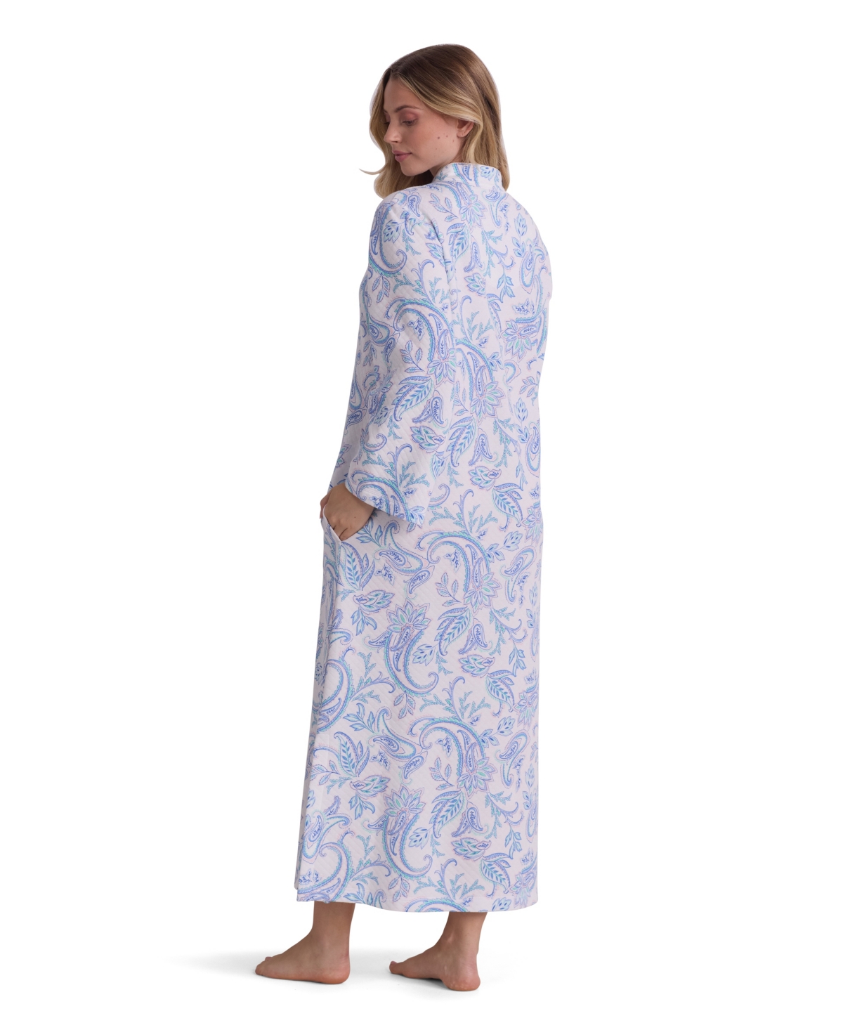 Miss Elaine Women's Printed Zipper Long Sleepwear Robe