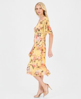 Petite Floral Chiffon Butterfly-Sleeve Dress