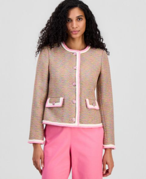 Женские куртки T Tahari Women's Braided-Trim Crewneck Jacket