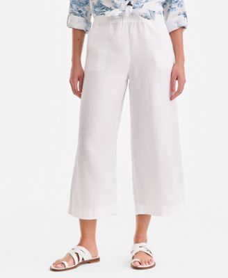 Women's Cropped Wide-Leg 100% Linen Pants
